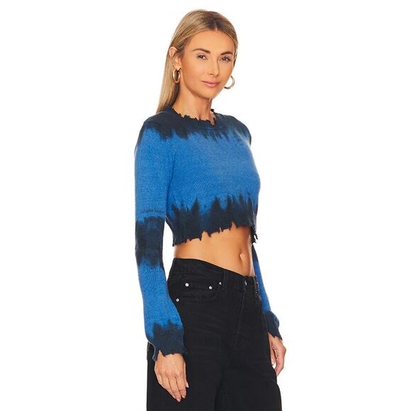 SUPERDOWN Womens Narelle Crop Sweater Size Large Blue Tie Dye Distressed Knit‎ - Picture 3 of 13